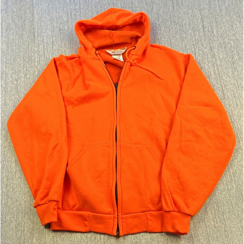 Vintage 70s Gross Galesburg Full Zip Hoodie Orange Distressed Thermal Large Tall